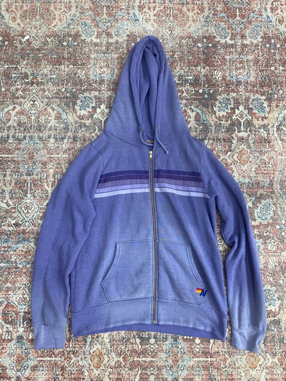 Aviator Nation 5 stripe zip up hoodie in faded grape L retro surf luxe-casual - Picture 2 of 8